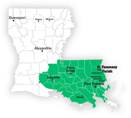 Pest Control Service Map of Louisiana for Dugas Pest Control